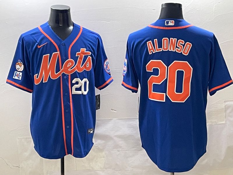 Men New York Mets #20 Alonso Blue Game 2025 Nike MLB Jersey style 5